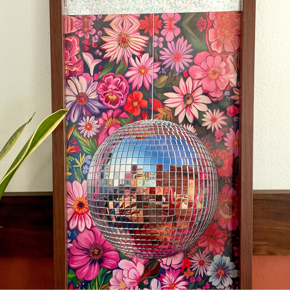 Disco Ball Sparkle Bright Floral Star Silver Shimmer Canvas Art Wood Framed Art - Picture 4 of 11